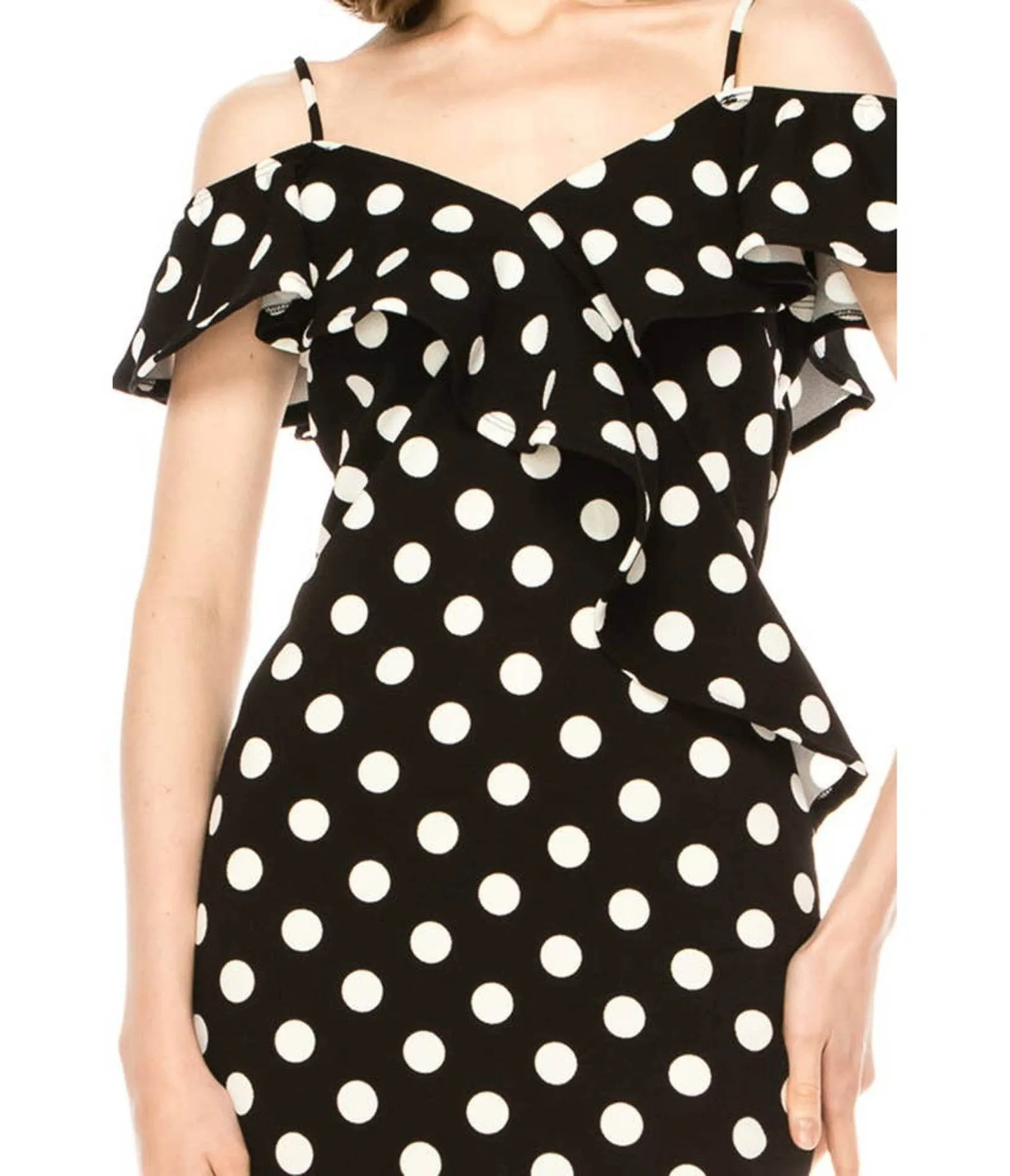 Black Polka Dot Off Shoulder Ruffle Dress sold by Unique Vintage product image thumbnail 4