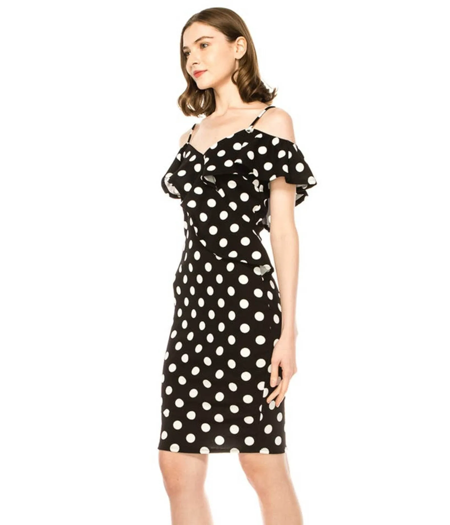 Black Polka Dot Off Shoulder Ruffle Dress sold by Unique Vintage product image thumbnail 3