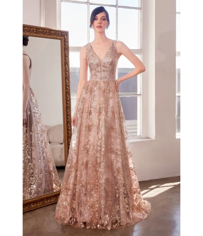 LaDivine by Cinderella Divine Mocha Gold Illusion Plunging V-Neck Garden Wedding Gown sold by Unique Vintage