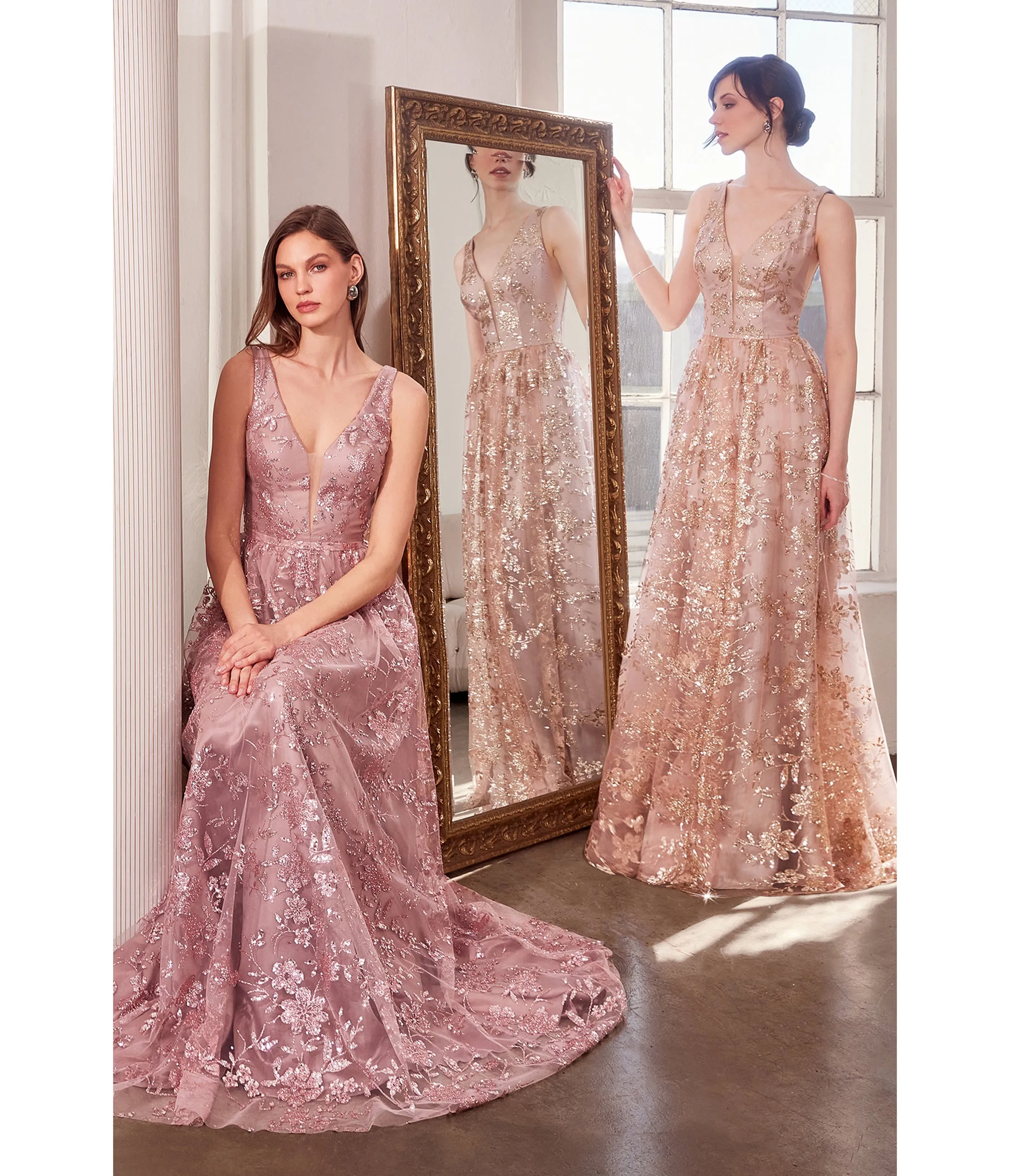 LaDivine by Cinderella Divine Mauve Illusion Plunging V-Neck Garden Wedding Gown sold by Unique Vintage product image thumbnail 2