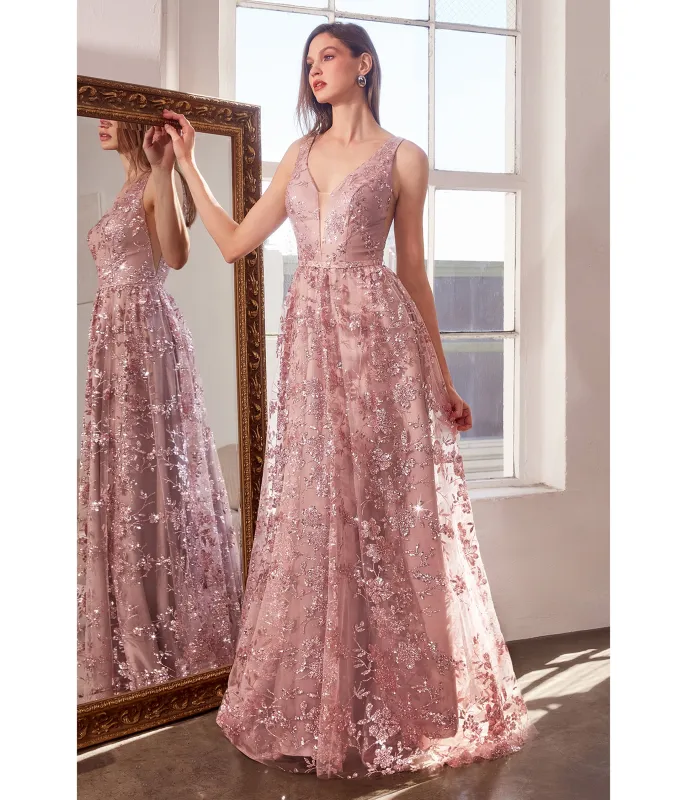 LaDivine by Cinderella Divine Mauve Illusion Plunging V-Neck Garden Wedding Gown sold by Unique Vintage