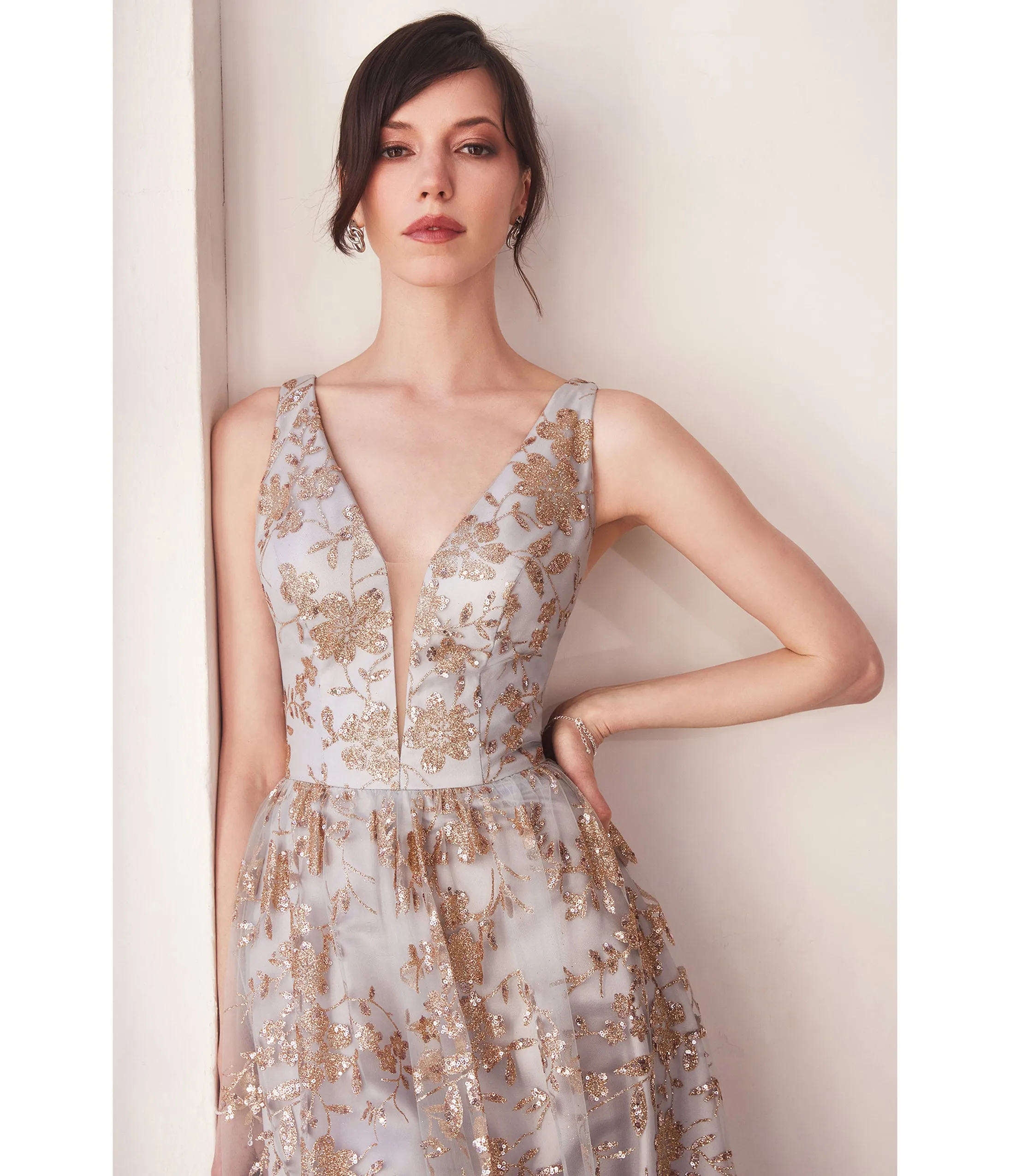 LaDivine by Cinderella Divine Gold Mist Illusion Plunging V-Neck Garden Wedding Gown sold by Unique Vintage product image thumbnail 2