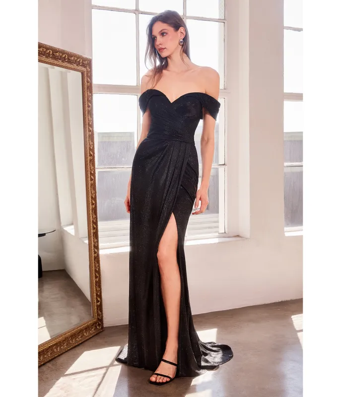 LaDivine by Cinderella Divine Black Off-Shoulder Ruched Waist Iridescent Mermaid Evening Dress made by Unique Vintage