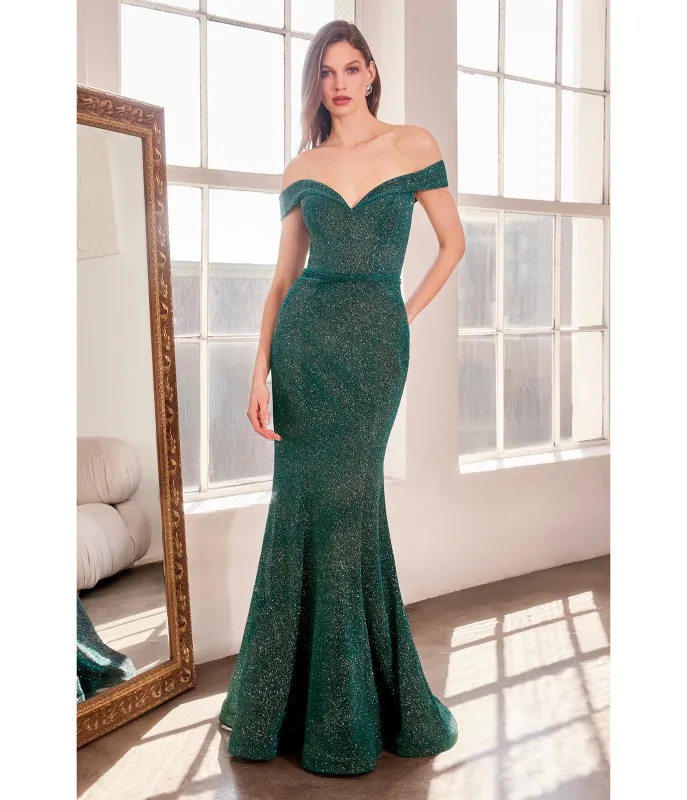 LaDivine by Cinderella Divine Teal Elegant Off-the-Shoulder Iridescent Stretch Mermaid Gala Dress made by Unique Vintage