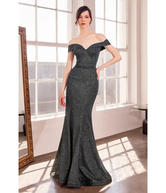 LaDivine by Cinderella Divine Navy Elegant Off-the-Shoulder Iridescent Stretch Mermaid Gala Dress made by Unique Vintage