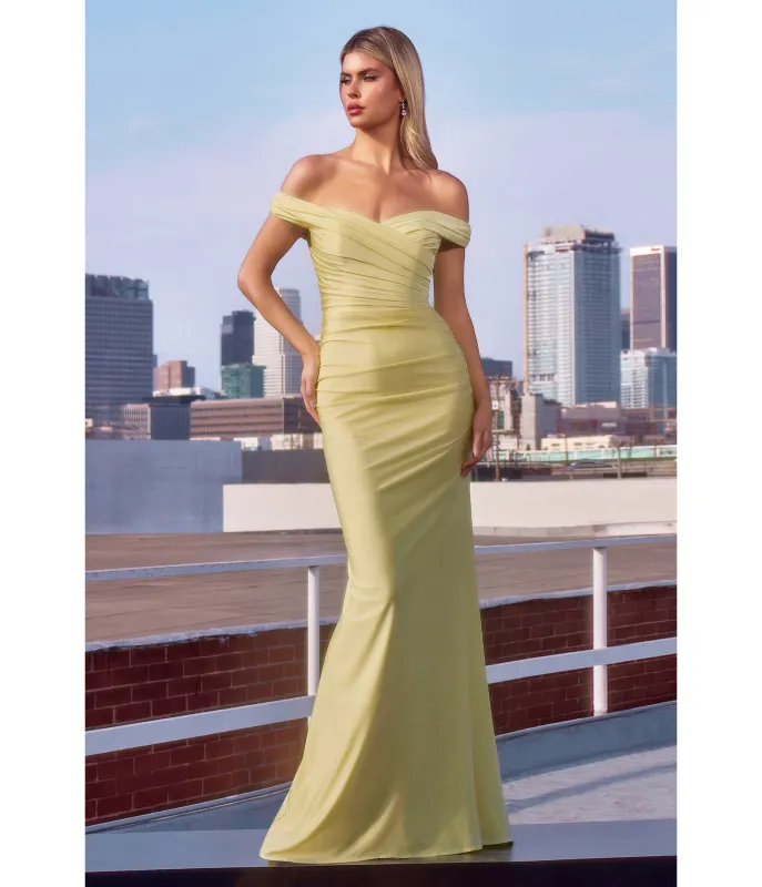 LaDivine by Cinderella Divine Pale Yellow Ruched Sweetheart Neck Bridesmaid Gown sold by Unique Vintage