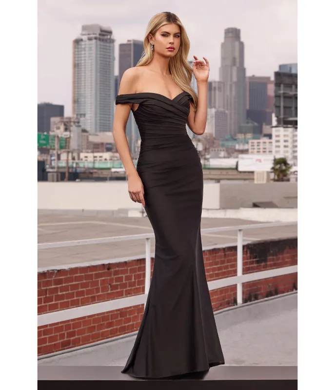 LaDivine by Cinderella Divine Black Ruched Sweetheart Neck Bridesmaid Gown sold by Unique Vintage