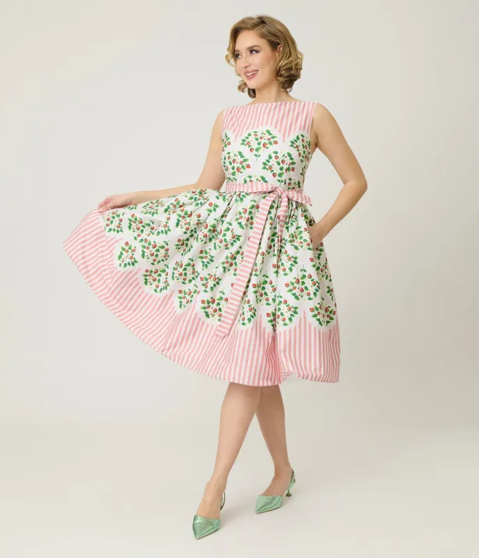 Unique Vintage Strawberry & Stripe Sleeveless Cotton Swing Dress sold by Unique Vintage