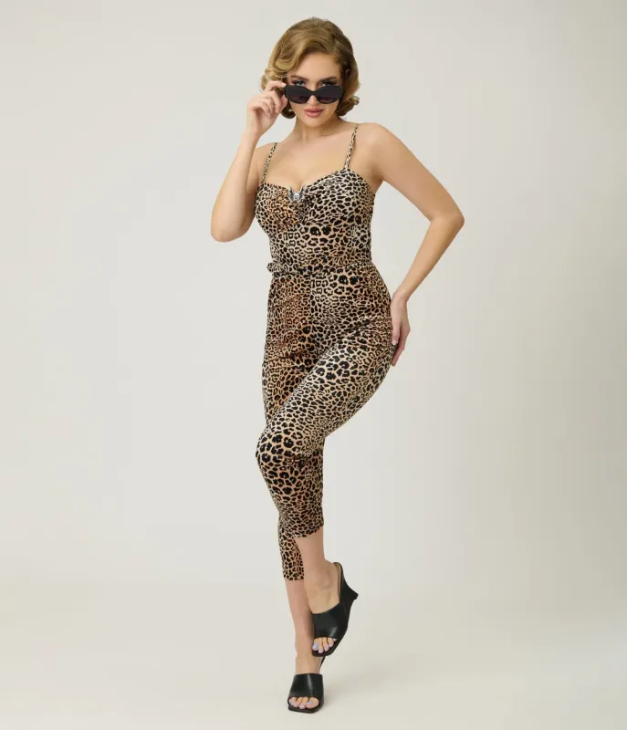 Elvira x Unique Vintage Leopard Print & Skull Pin Belted Velvet Jumpsuit sold by Unique Vintage