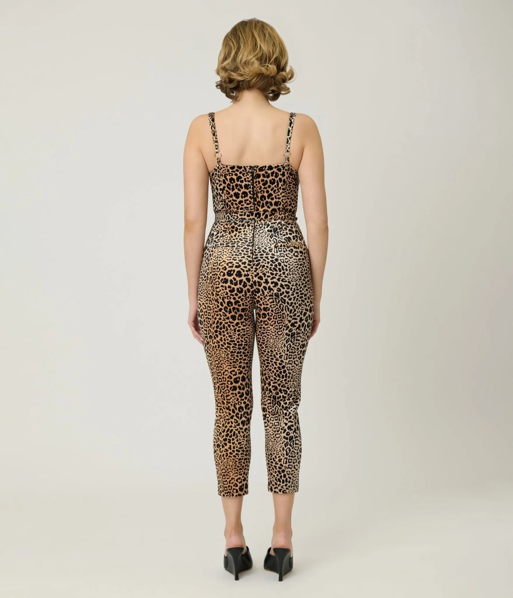 Elvira x Unique Vintage Leopard Print & Skull Pin Belted Velvet Jumpsuit sold by Unique Vintage product image thumbnail 2