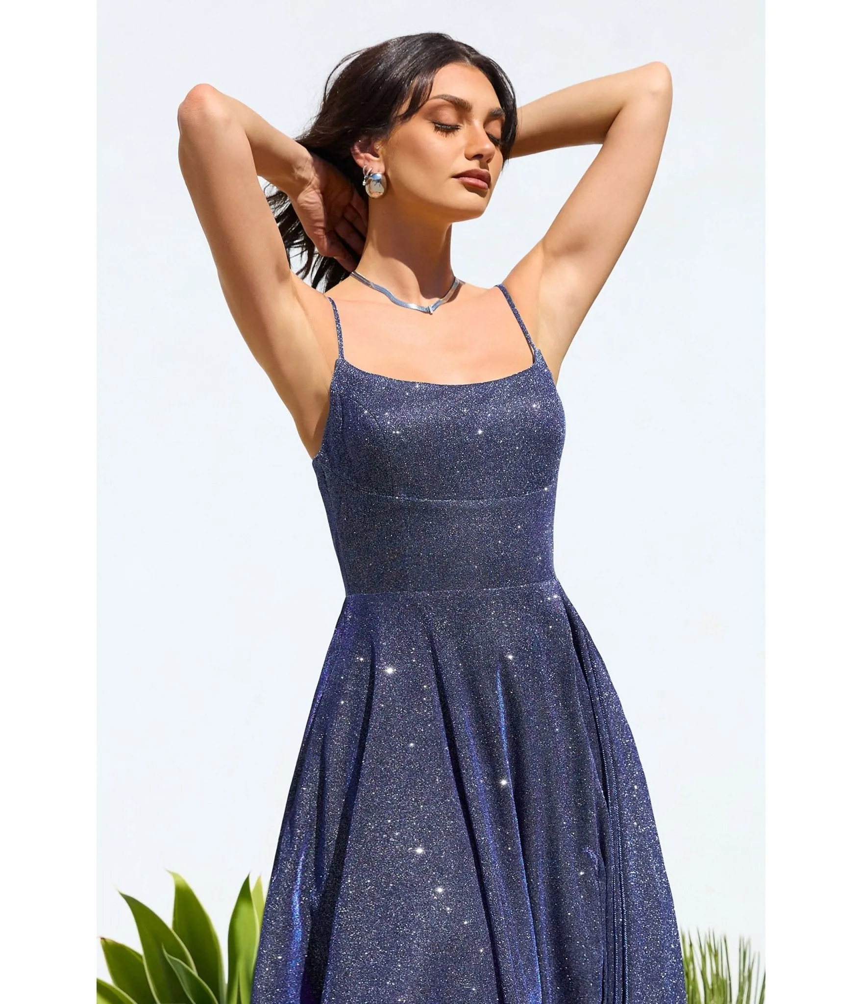 LaDivine by Cinderella Divine Navy Scoop Neck Iridescent Stretch Glitter Prom Gown sold by Unique Vintage product image thumbnail 3