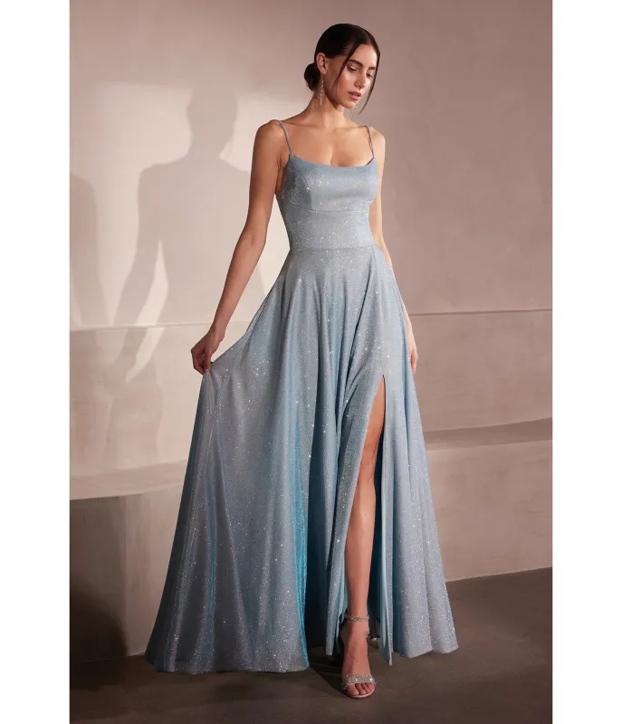 LaDivine by Cinderella Divine Light Blue Scoop Neck Iridescent Stretch Glitter Prom Gown made by Unique Vintage