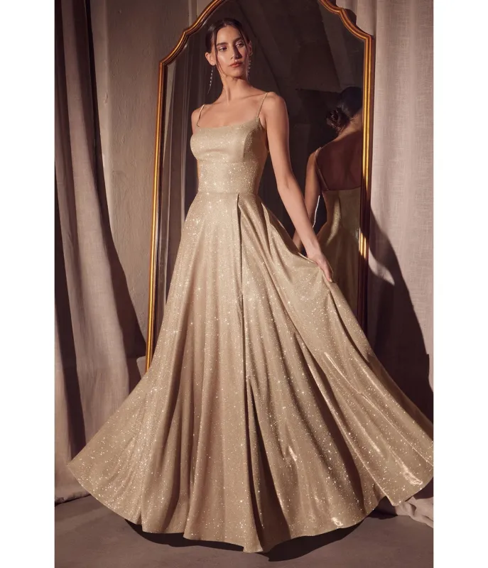 LaDivine by Cinderella Divine Champagne Gold Scoop Neck Iridescent Stretch Glitter Prom Gown made by Unique Vintage