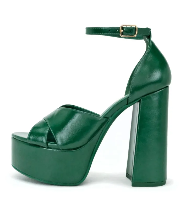 Green Leatherette Platform Sandals sold by Unique Vintage