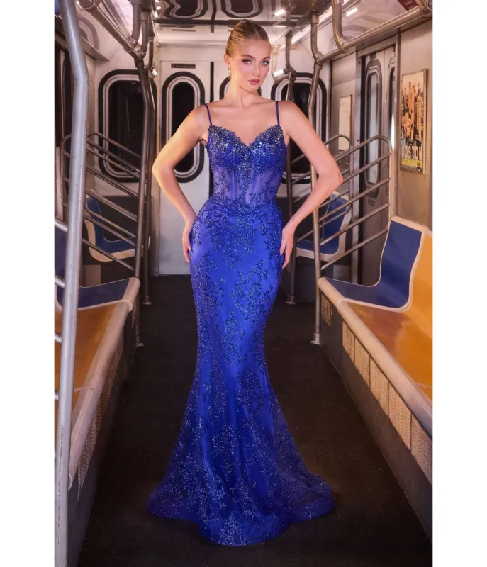 LaDivine by Cinderella Divine Royal Sweetheart Neck Beaded Embroidery Gown sold by Unique Vintage