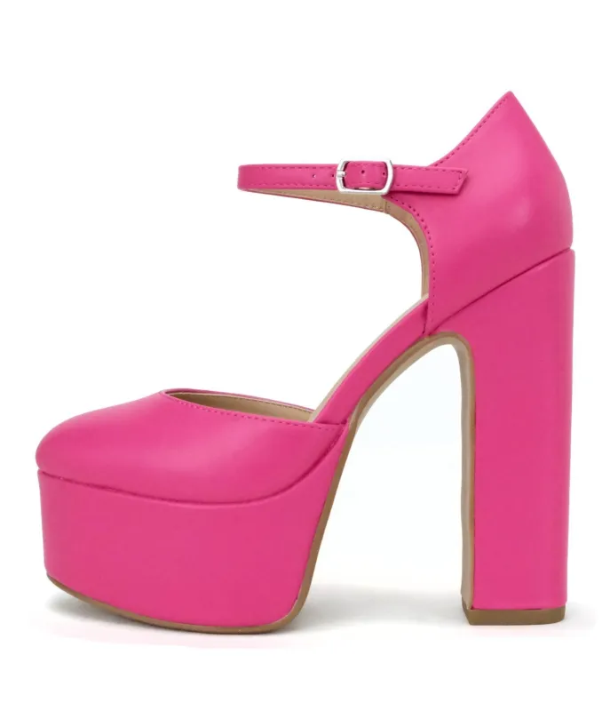 Pink Leatherette Platform Heels sold by Unique Vintage