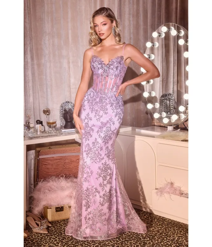 LaDivine by Cinderella Divine Lavender Sweetheart Neck Beaded Embroidery Gown sold by Unique Vintage