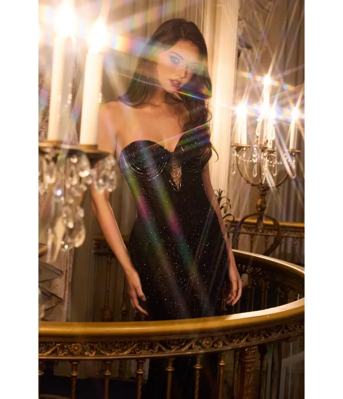 LaDivine by Cinderella Divine Black Gold Strapless Sweetheart Glitter Tulle Gown made by Unique Vintage
