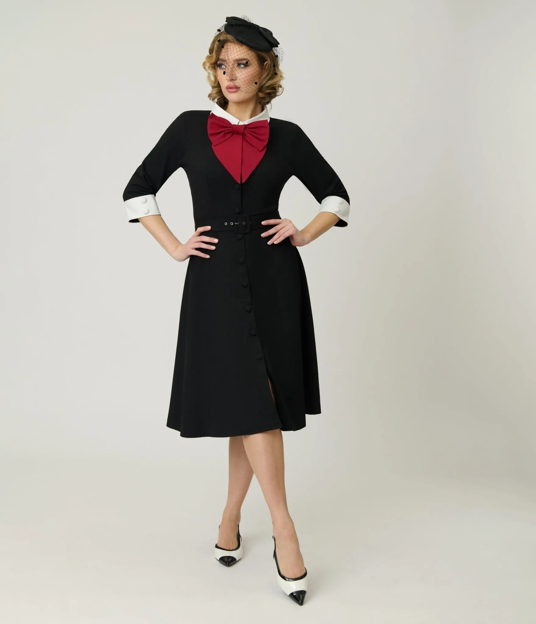 Heart My Closet 1950s Black & Red Bow Lindy Swing Dress sold by Unique Vintage product image thumbnail 3
