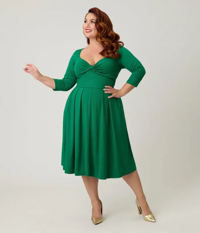 Unique Vintage Plus Size Green Bengaline Front Twist Swing Dress sold by Unique Vintage