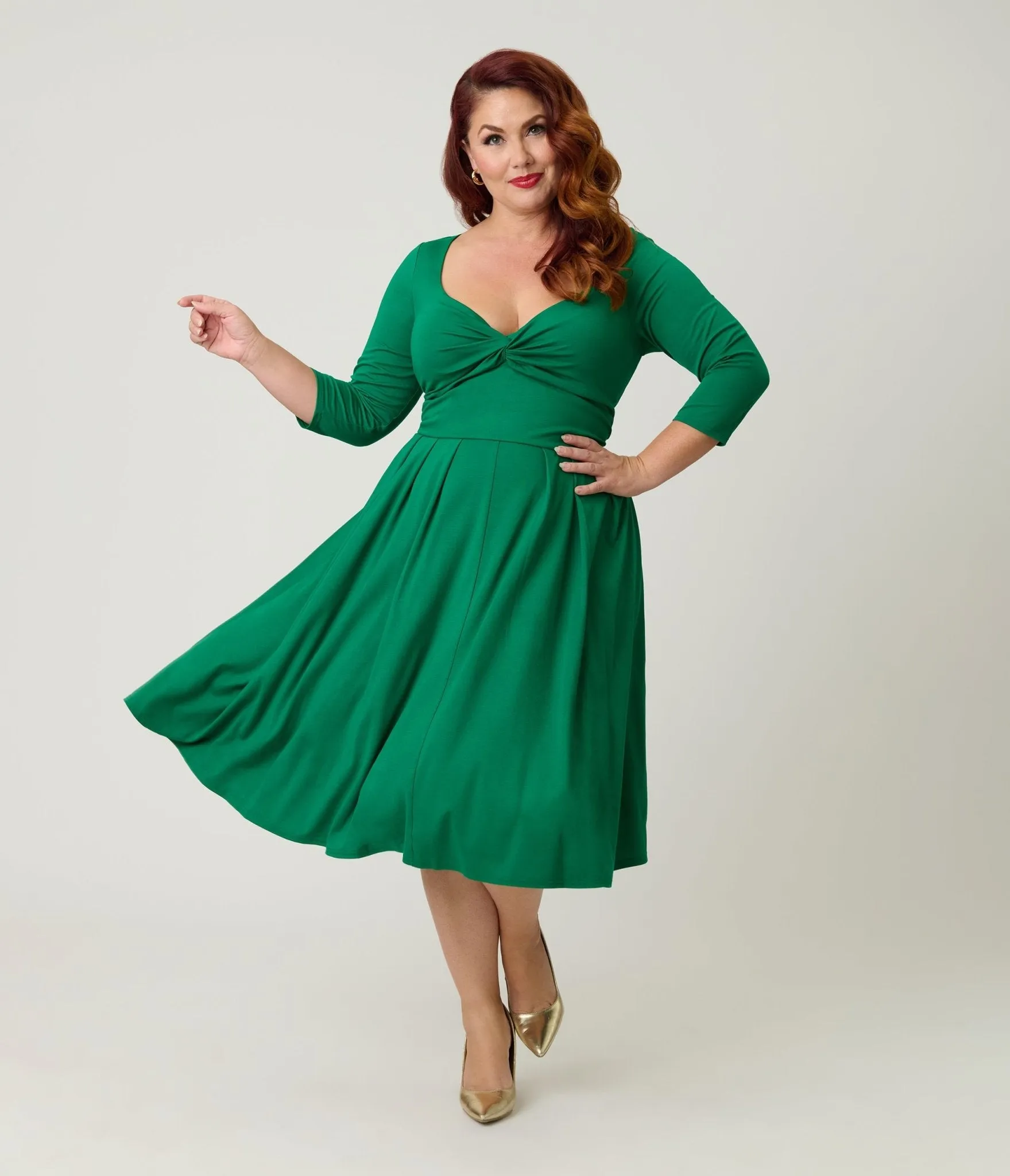 Unique Vintage Plus Size Green Bengaline Front Twist Swing Dress sold by Unique Vintage product image thumbnail 4