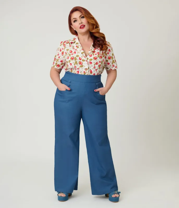 Unique Vintage Plus Size Chambray High Waist Sailor Ginger Pants made by Unique Vintage