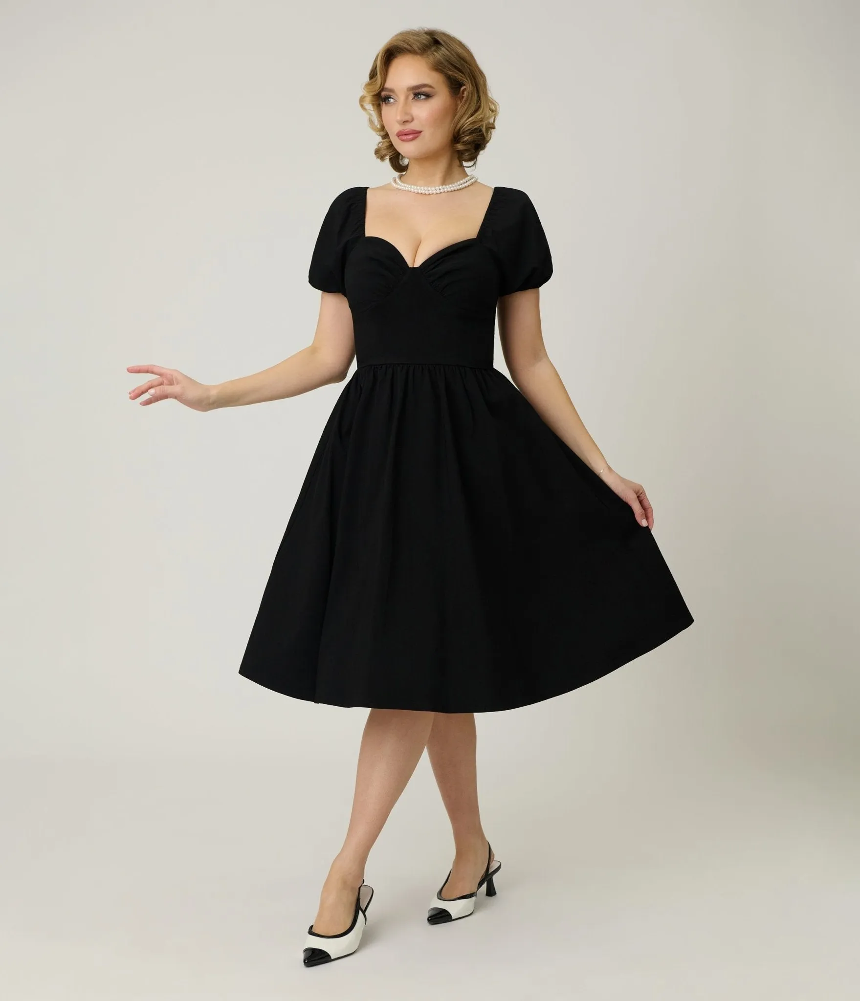 Unique Vintage Black Sweetheart Puff Sleeve Swing Dress sold by Unique Vintage product image thumbnail 3