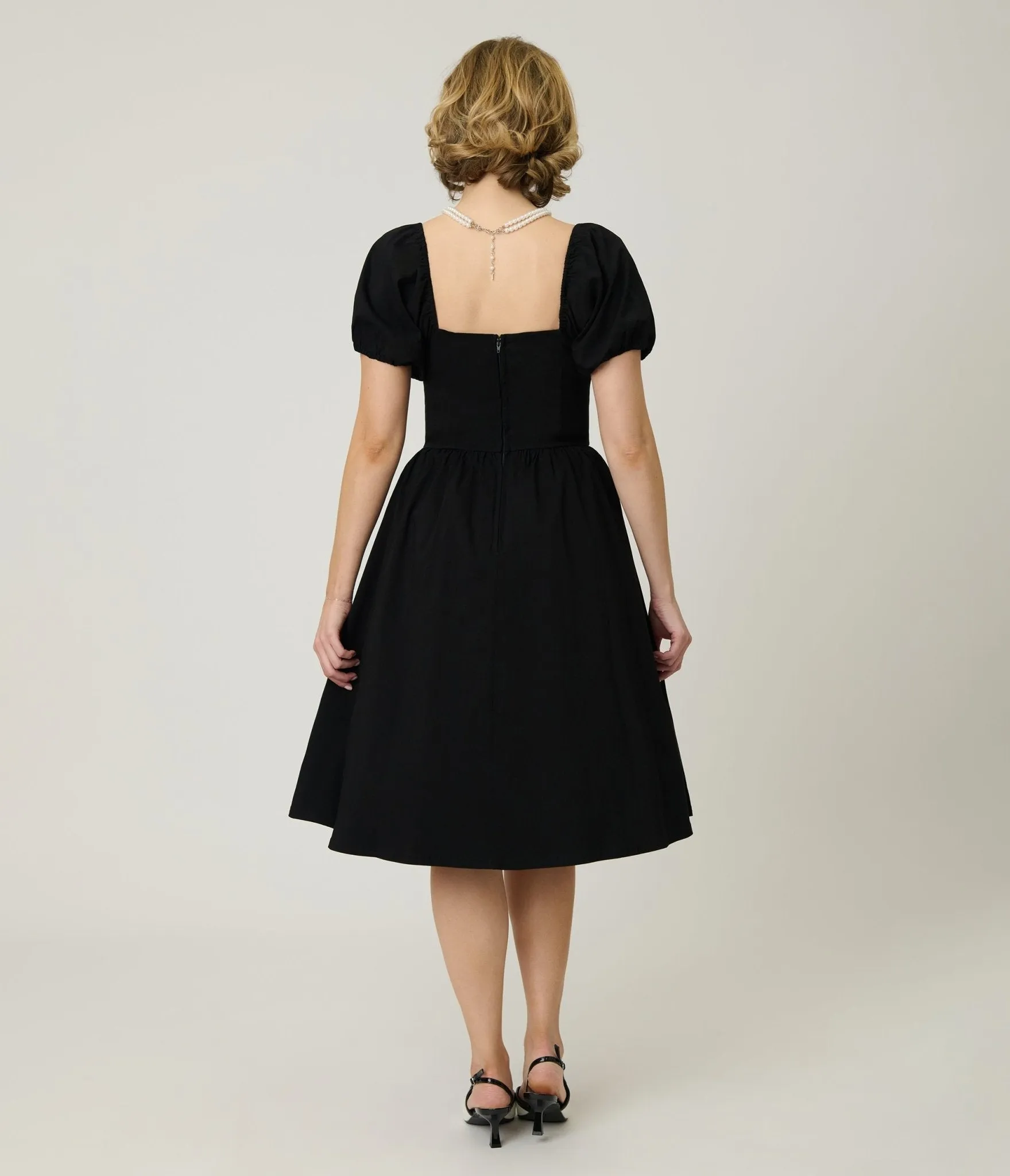 Unique Vintage Black Sweetheart Puff Sleeve Swing Dress sold by Unique Vintage product image thumbnail 2