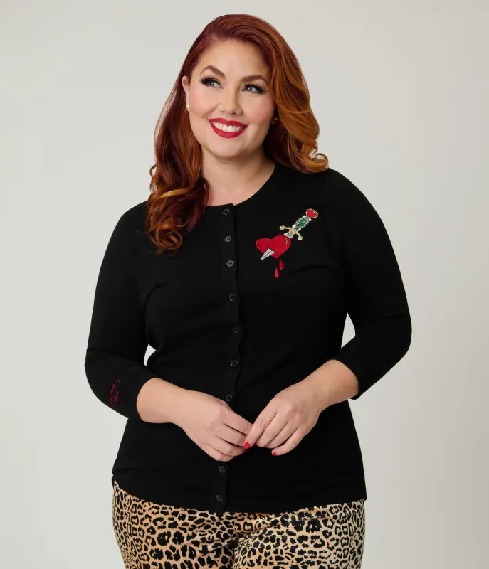 Elvira x Unique Vintage Plus Size Black Heart Dagger Cardigan made by Unique Vintage