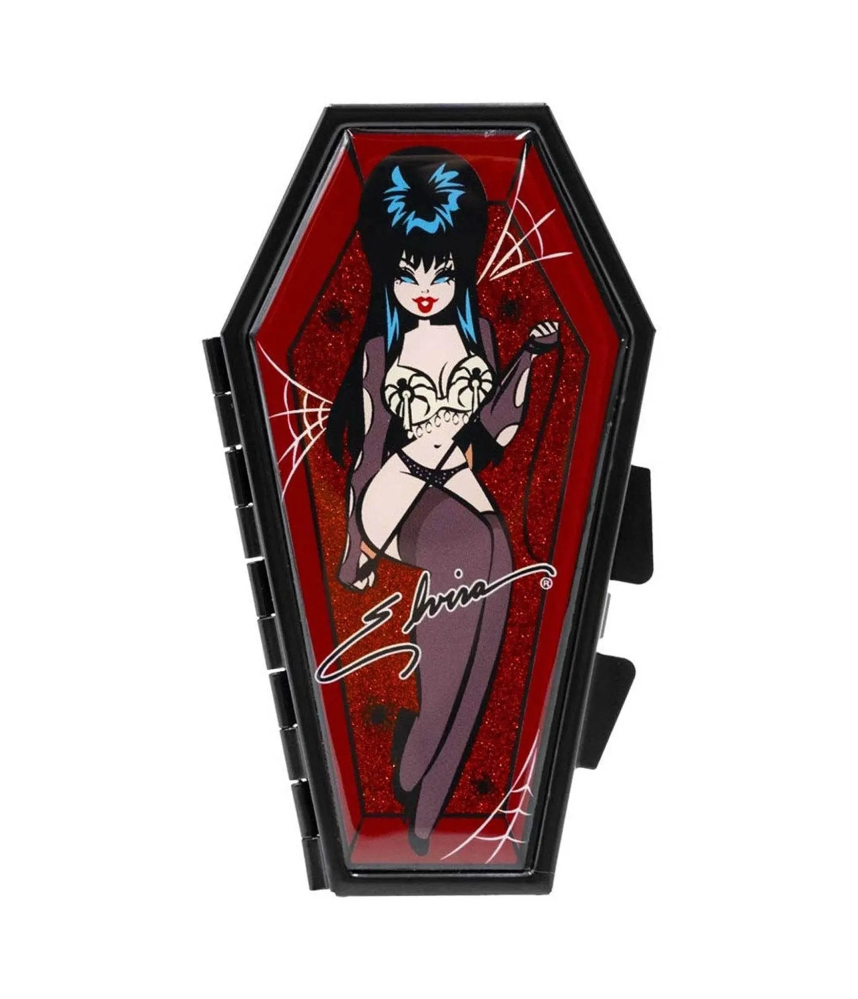 Elvira Red Glitter Spider Coffin Compact sold by Unique Vintage