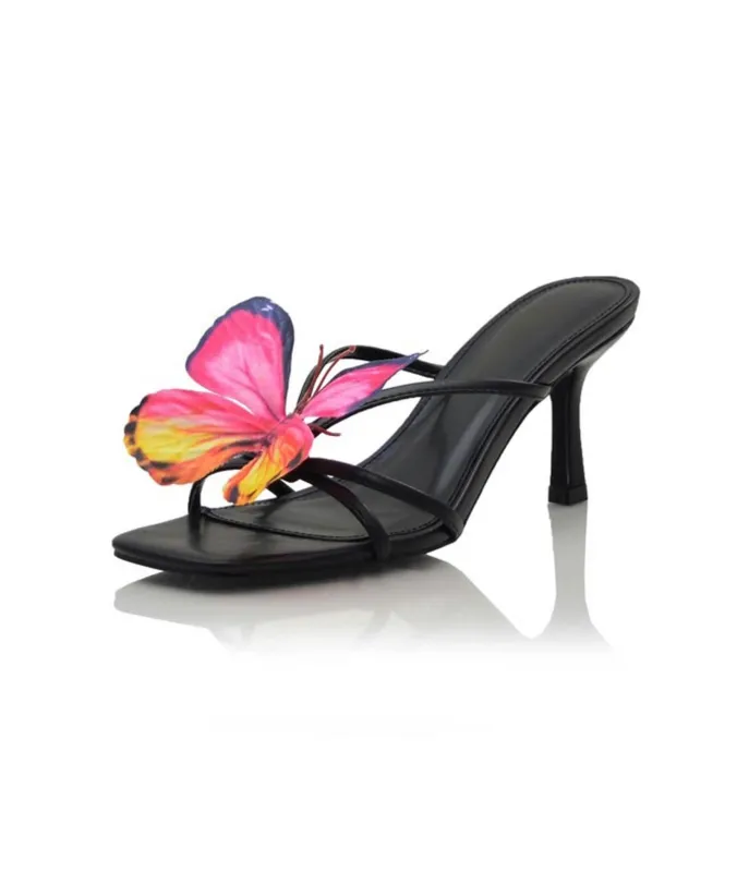 Butterfly Black Sandal Heels sold by Unique Vintage