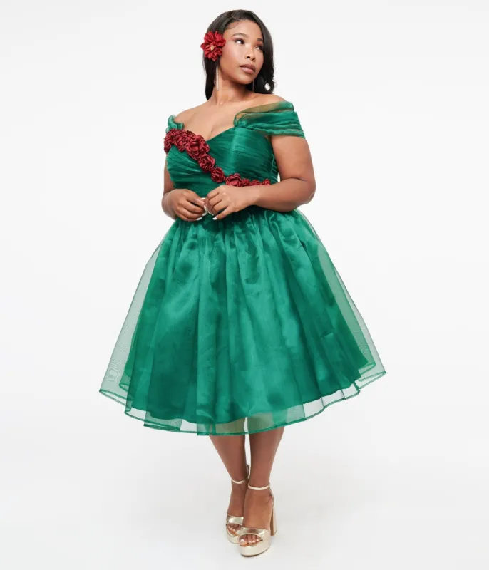 Unique Vintage 1940s Emerald & Roses Garden State Swing Dress sold by Unique Vintage