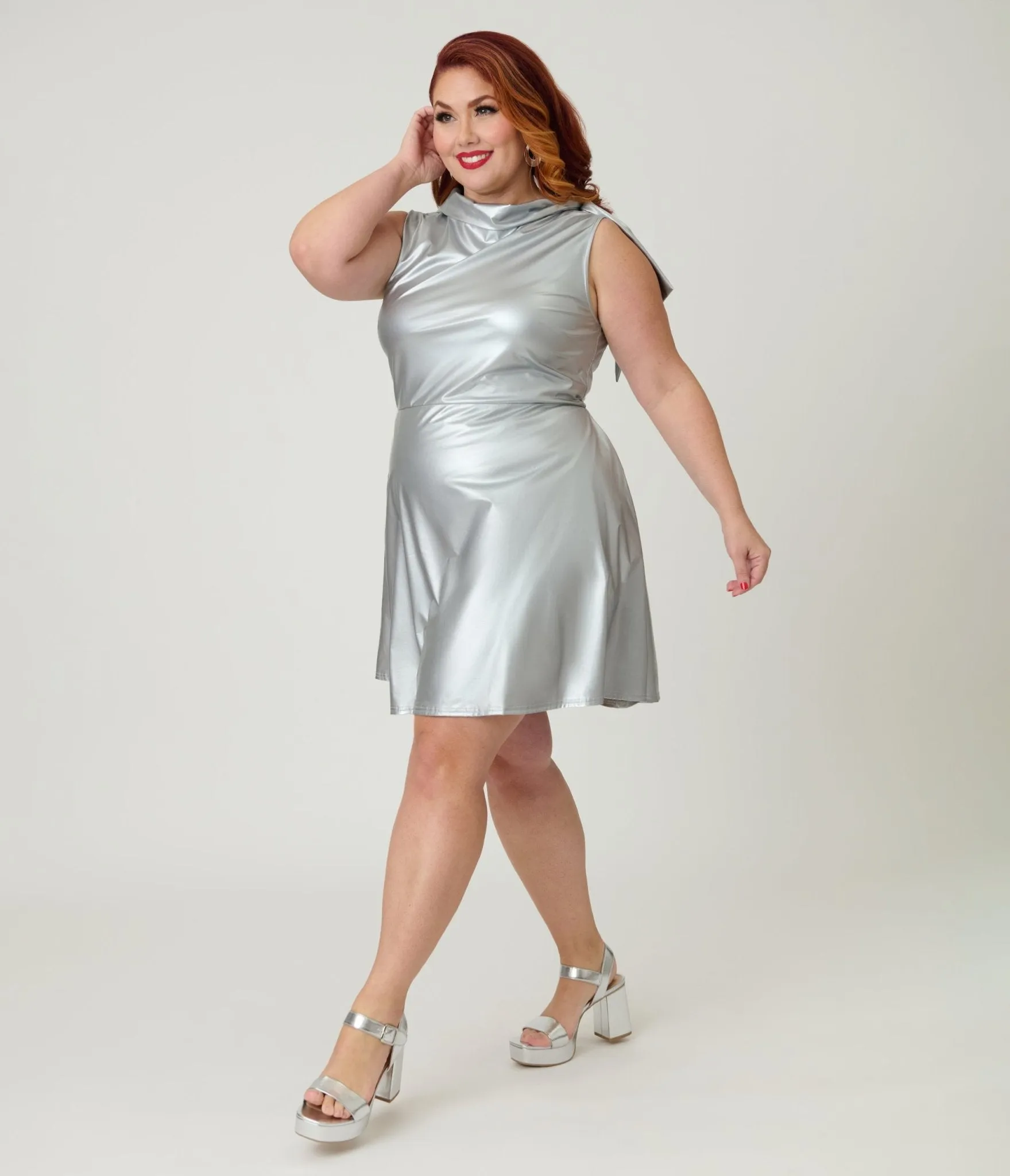 Smak Parlour Plus Size Silver Mock Turtleneck Fit & Flare Dress sold by Unique Vintage product image thumbnail 3