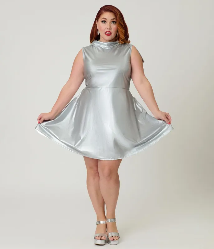 Smak Parlour Plus Size Silver Mock Turtleneck Fit & Flare Dress made by Unique Vintage