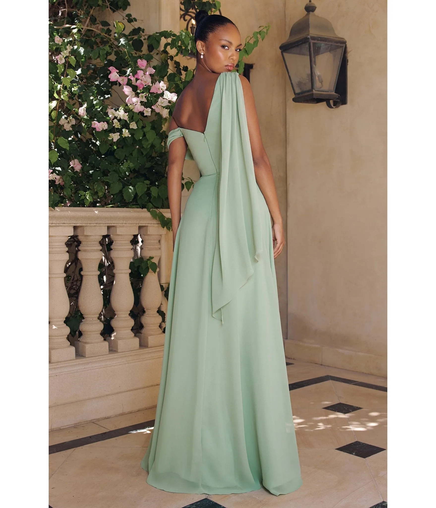 LaDivine by Cinderella Divine Sage Draped Neck Mother-of-the-Bride Gown with Cape Sleeve sold by Unique Vintage product image thumbnail 2