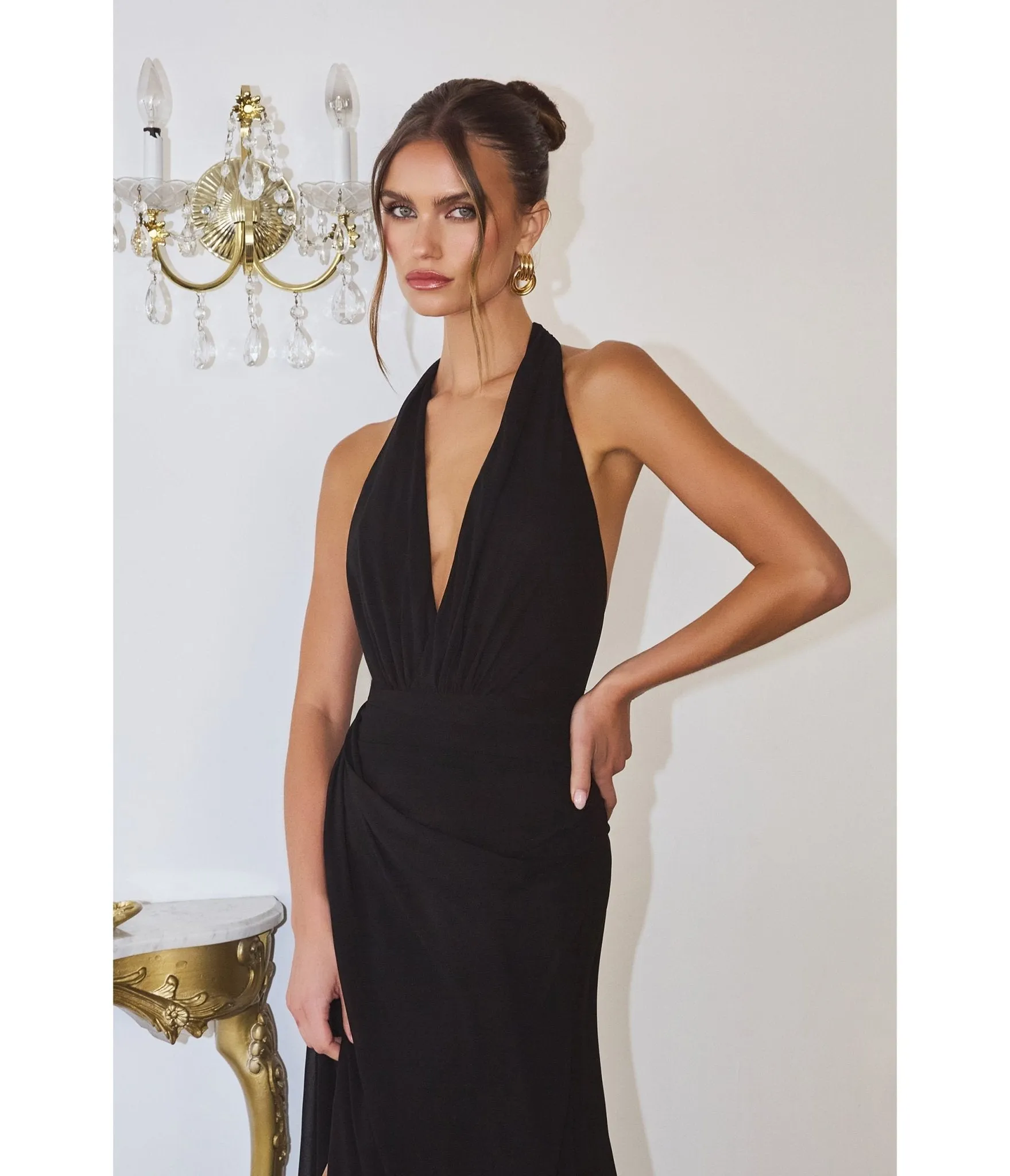 LaDivine by Cinderella Divine Black Draped Halter Neck Gown with Tie Neck sold by Unique Vintage product image thumbnail 2