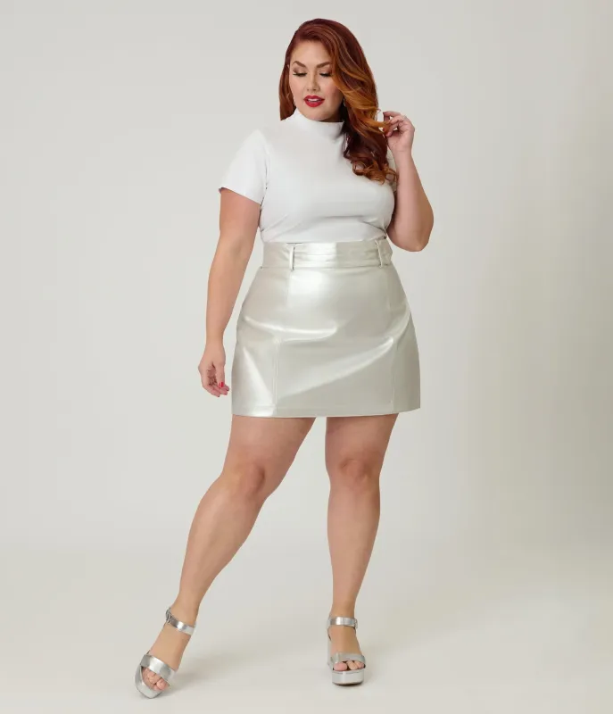 Smak Parlour Plus Size Silver Belted Mini Skirt made by Unique Vintage