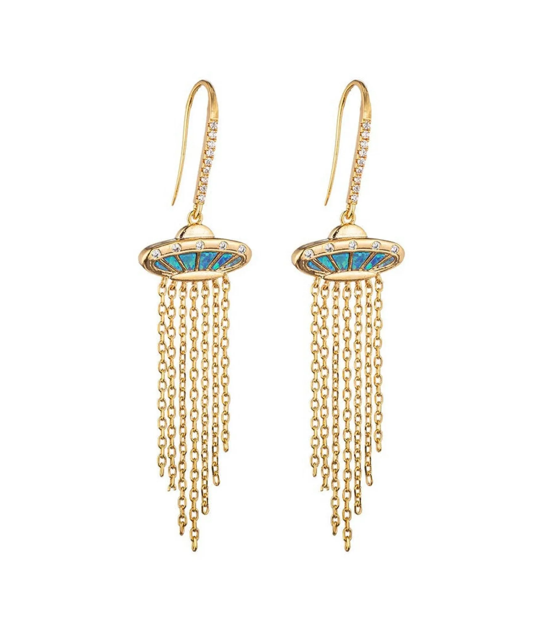 Gold Spaceship Dangle Earrings sold by Unique Vintage