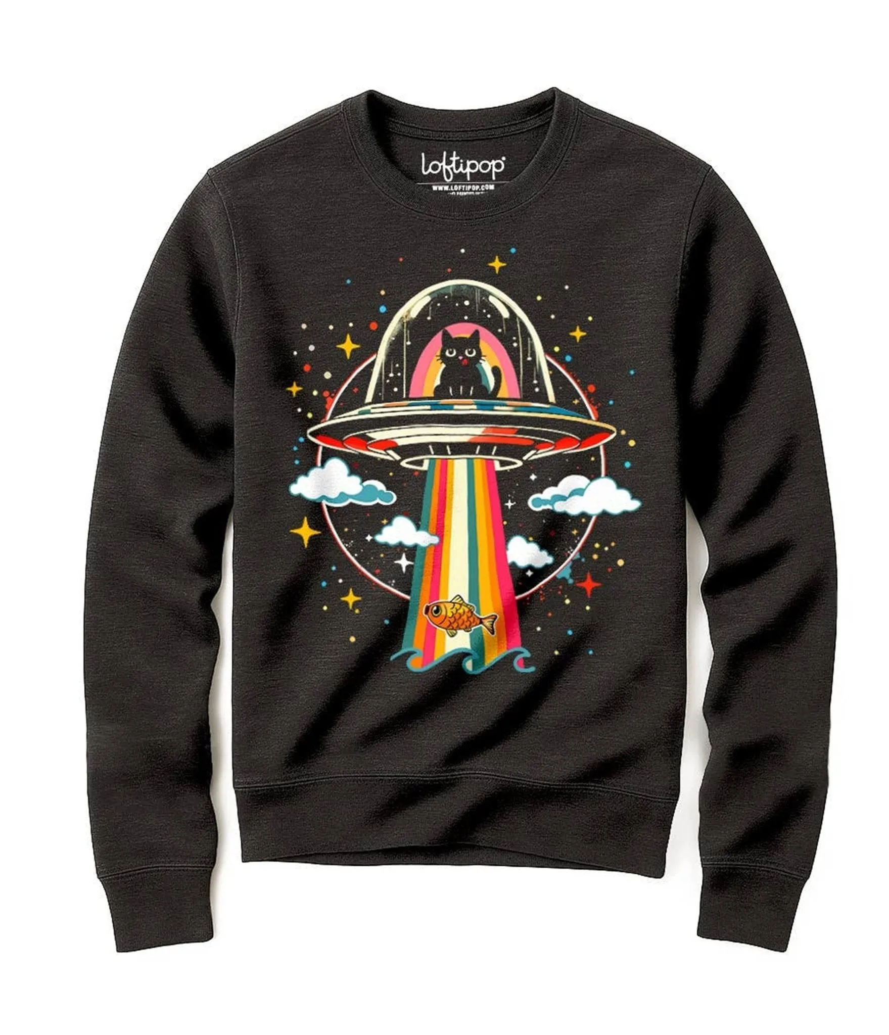 Space Cat UFO Unisex Graphic Sweatshirt sold by Unique Vintage