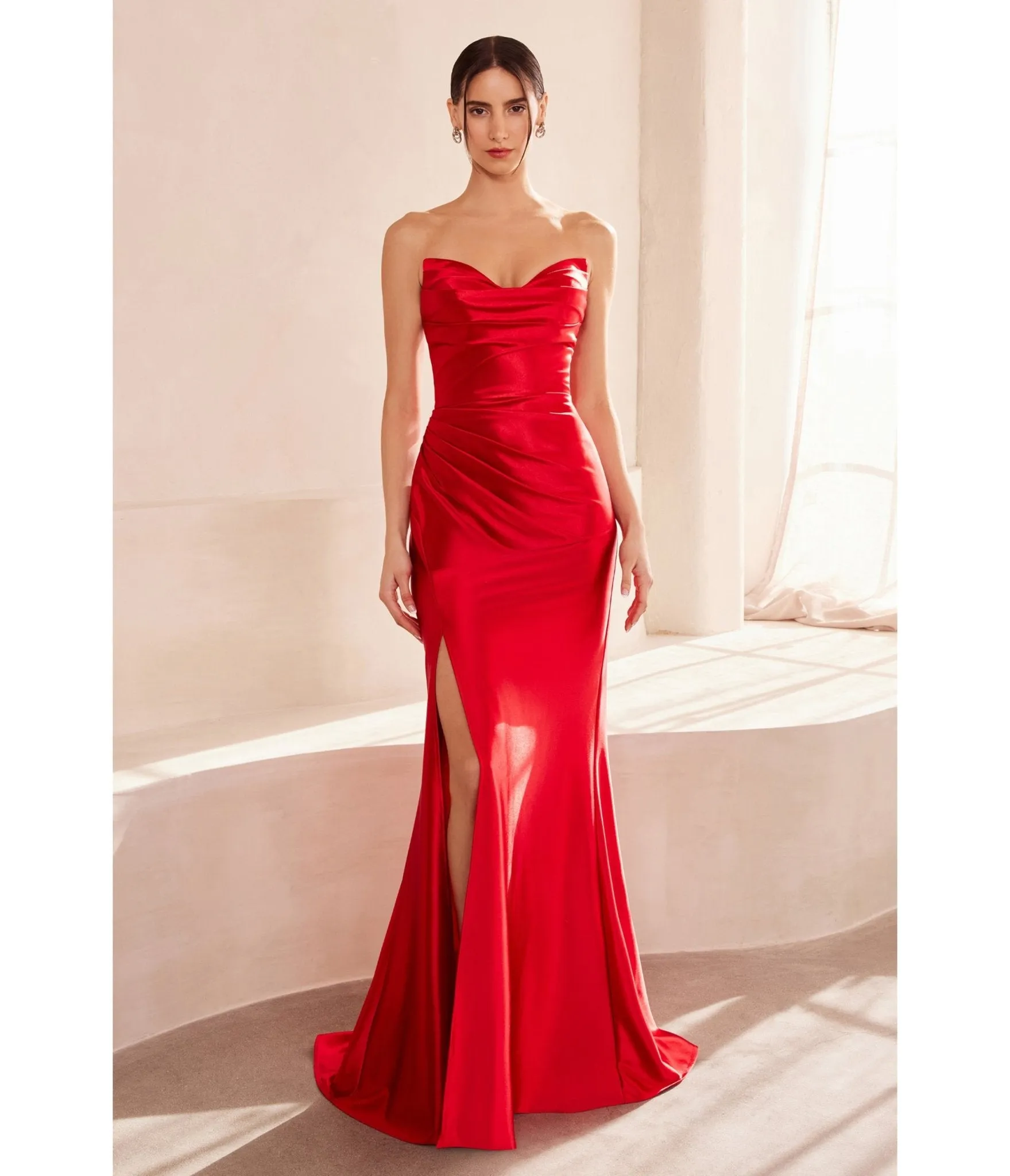 LaDivine by Cinderella Divine Red Draped Corset Gown with Lace-Up Back sold by Unique Vintage