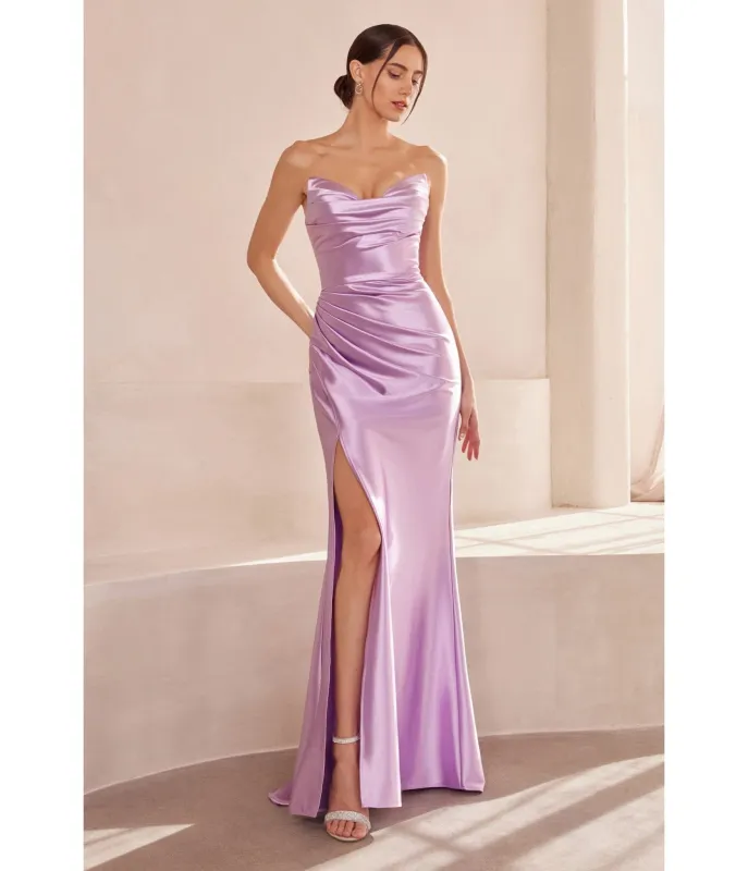 LaDivine by Cinderella Divine Lavender Draped Corset Gown with Lace-Up Back sold by Unique Vintage