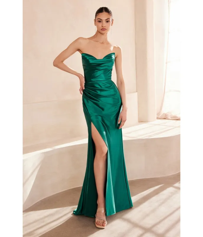 LaDivine by Cinderella Divine Emerald Draped Corset Gown with Lace-Up Back sold by Unique Vintage