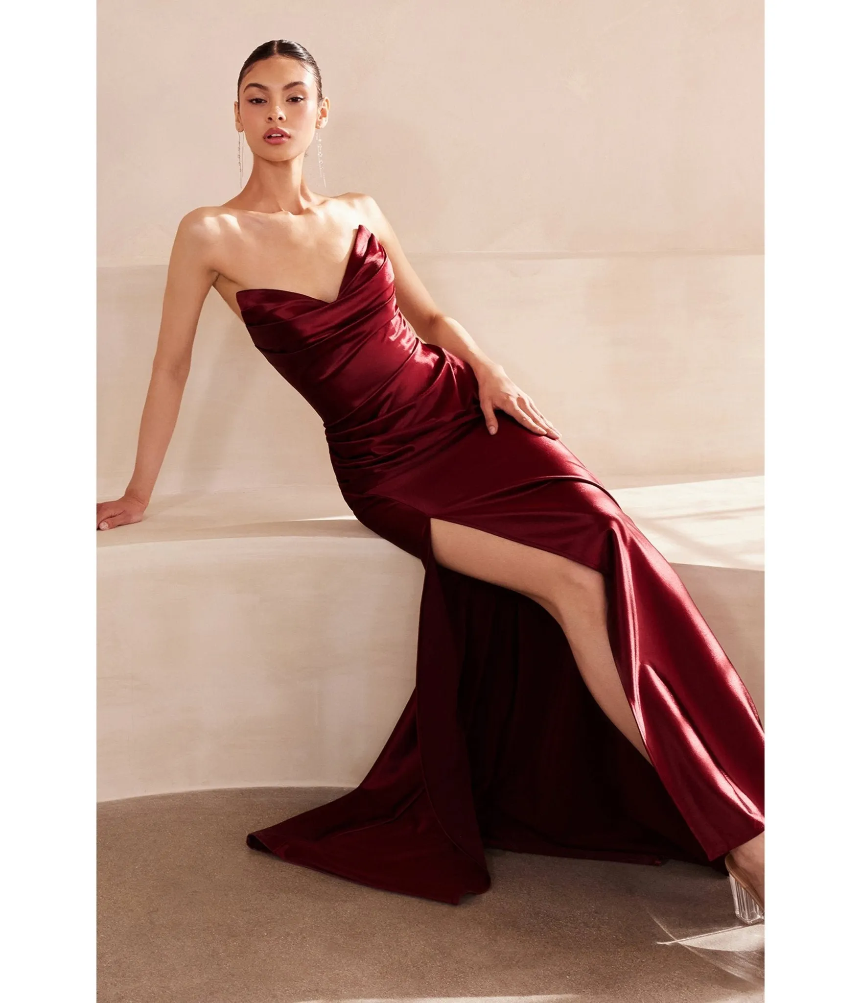 LaDivine by Cinderella Divine Burgundy Draped Corset Gown with Lace-Up Back sold by Unique Vintage product image thumbnail 4