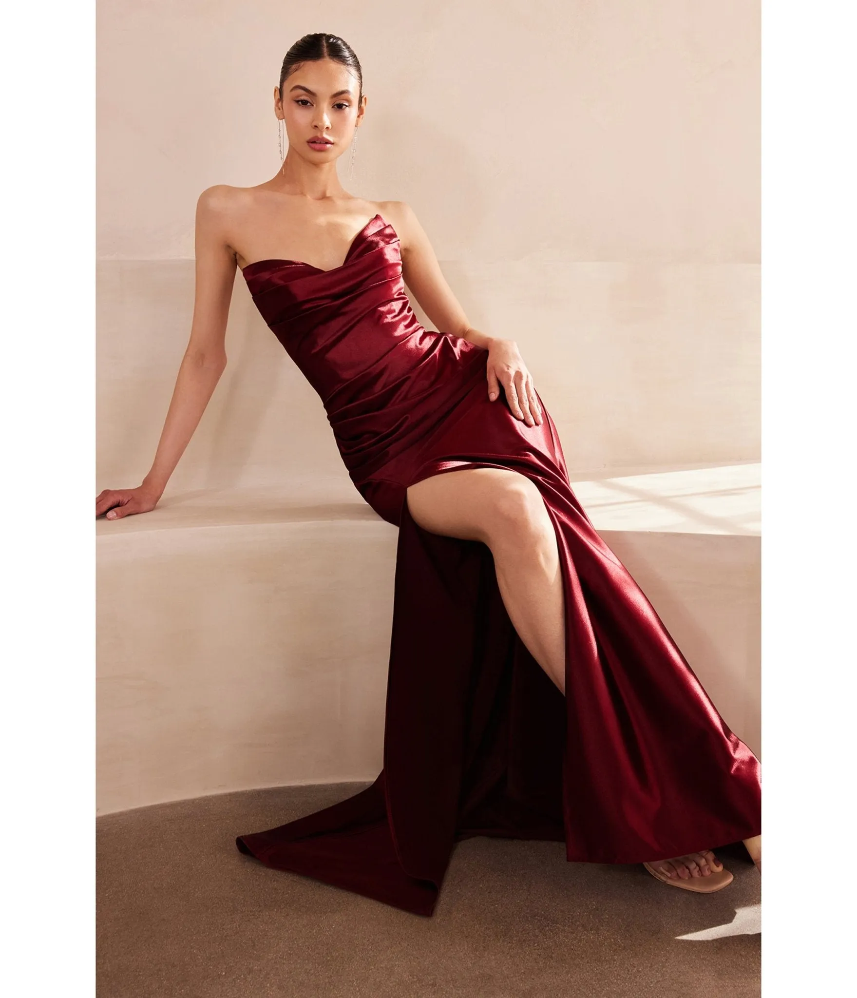 LaDivine by Cinderella Divine Burgundy Draped Corset Gown with Lace-Up Back sold by Unique Vintage product image thumbnail 2