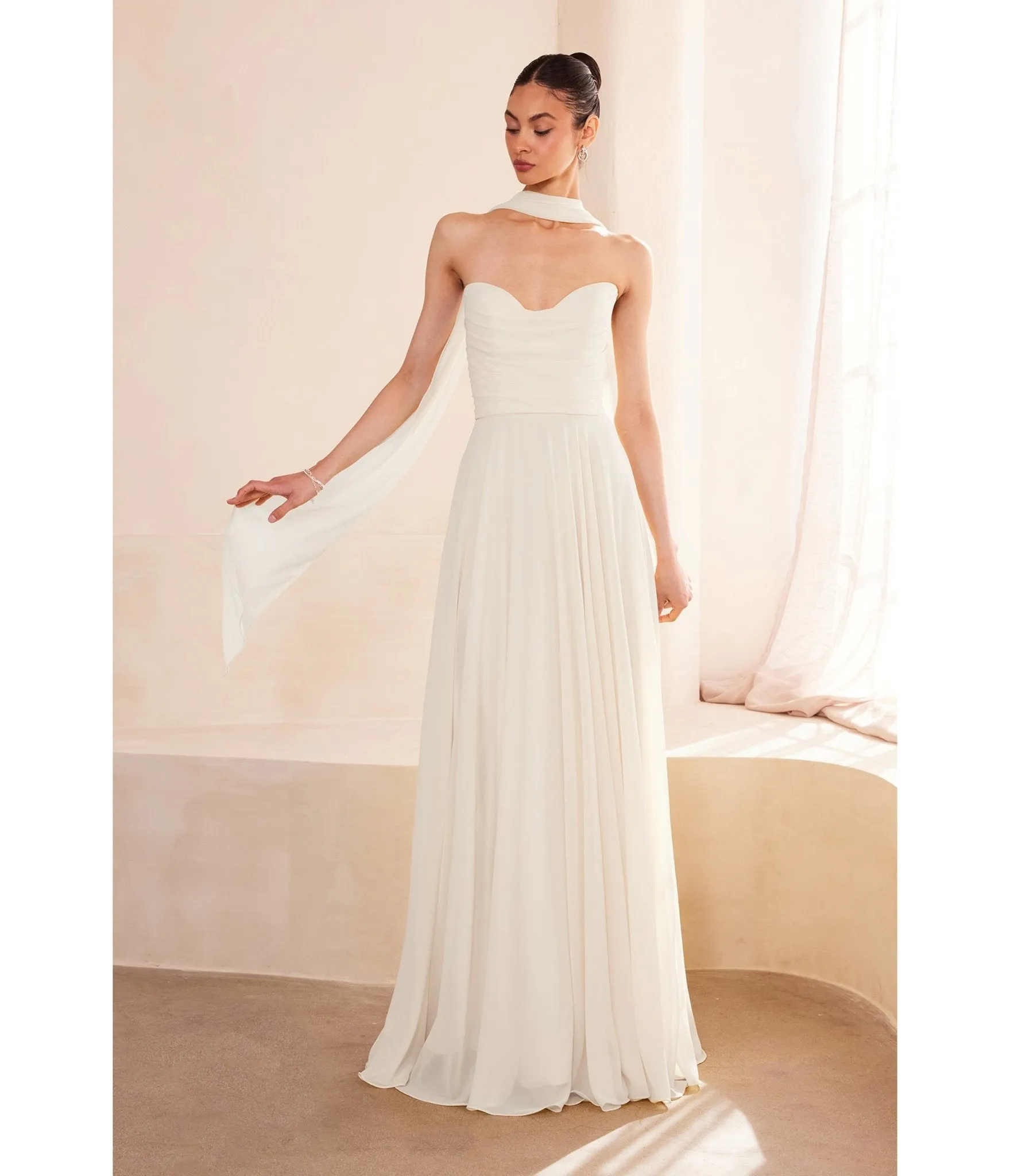 LaDivine by Cinderella Divine Off White Sweetheart Draped Bridal Gown with Removable Chiffon Scarf sold by Unique Vintage product image thumbnail 3