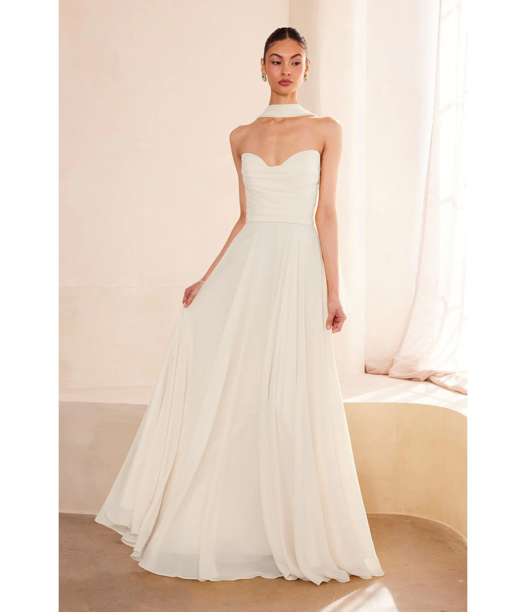 LaDivine by Cinderella Divine Off White Sweetheart Draped Bridal Gown with Removable Chiffon Scarf sold by Unique Vintage