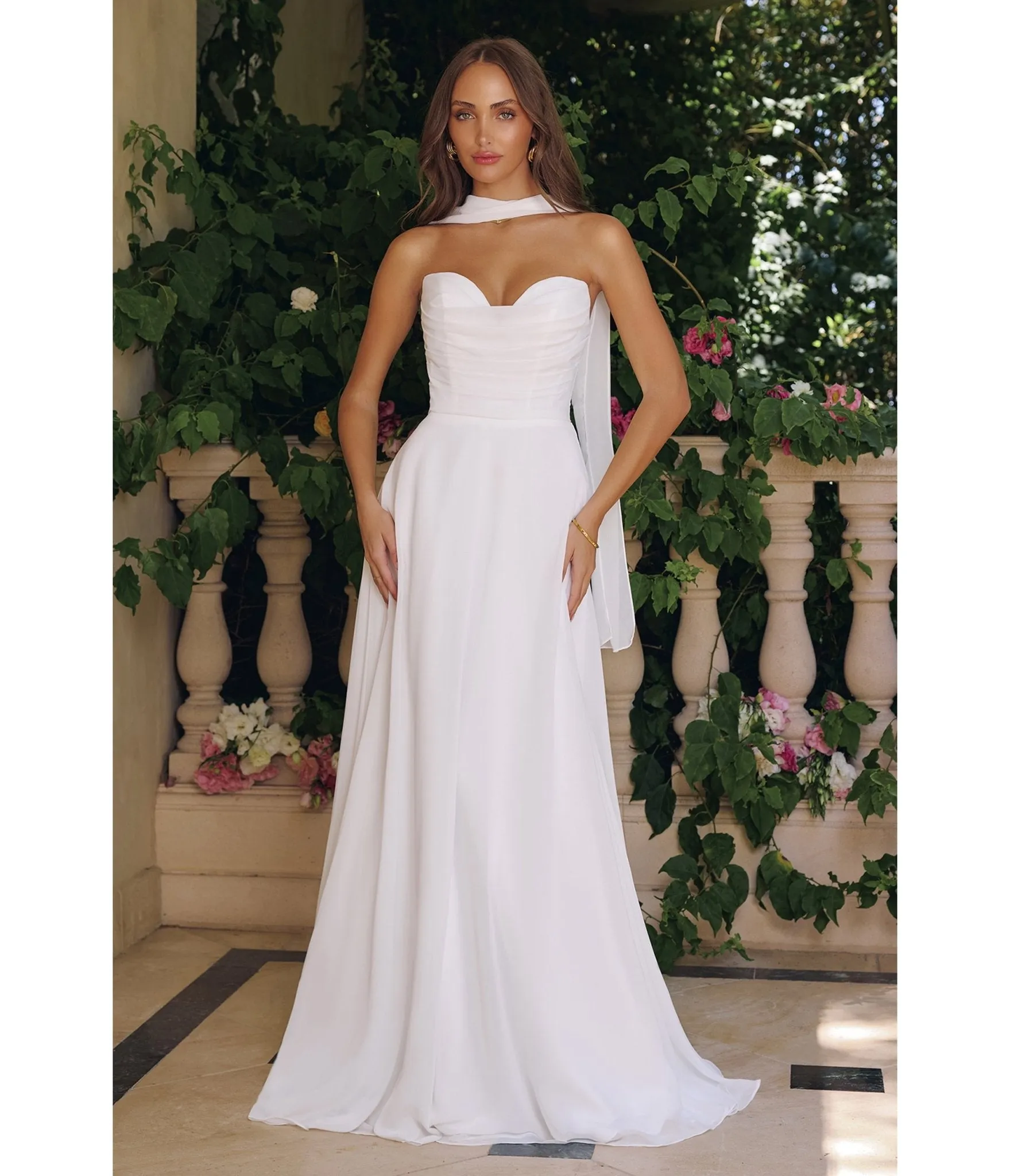 LaDivine by Cinderella Divine Off White Sweetheart Draped Bridal Gown with Removable Chiffon Scarf sold by Unique Vintage product image thumbnail 2