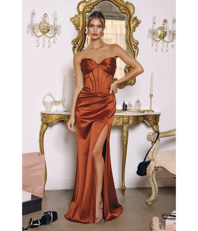 LaDivine by Cinderella Divine Sienna Strapless Sculpted Mermaid Gown with Lace-Up Back sold by Unique Vintage