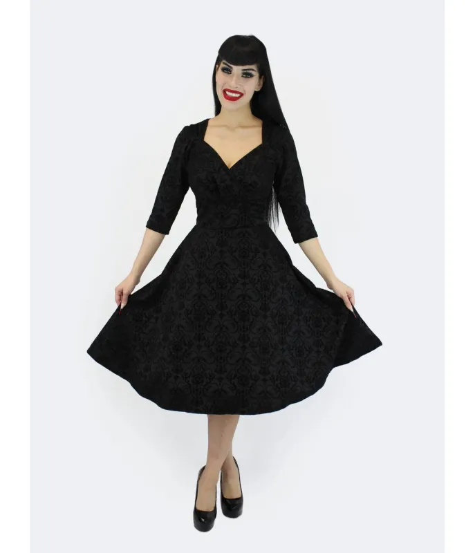 Black Damask Swing Dress made by Unique Vintage