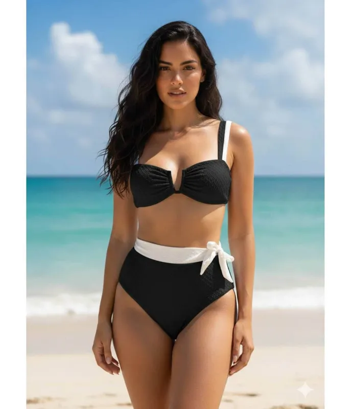 Black & White Bow Bikini Set made by Unique Vintage